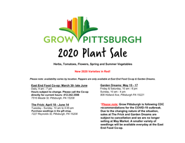 2020 Plant Sale Herbs, Tomatoes, Flowers, Spring and Summer Vegetables ​