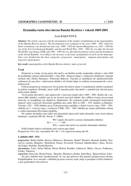 Dynamika Rastu Obcí Okresu Banská Bystrica V Rokoch 1869-2001