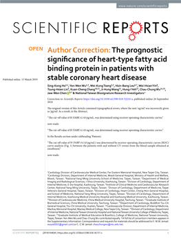 Author Correction: the Prognostic Significance of Heart-Type Fatty Acid