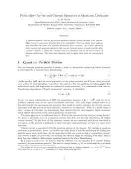 Probability Current and Current Operators in Quantum Mechanics G