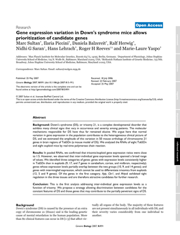 Gene Expression Variation in Down's Syndrome Mice Allows Prioritization of Candidate Genes