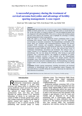 A Successful Pregnancy During the Treatment of Cervical Sarcoma Botryoides and Advantage of Fertility Sparing Management: a Case Report