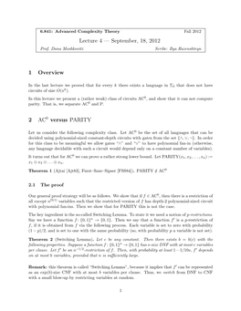 AC 0 and Switching Lemma