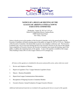 Notice of a Regular Meeting of the League of Arizona Cities & Towns Executive Committee