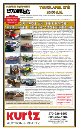 Cars - Trucks - Vans – Buses - Tractors - Trailers - Mowers - Kitchen and Office Equipment – Misc