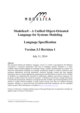 Modelica® - a Unified Object-Oriented Language for Systems Modeling