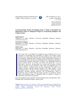 Local Knowledge System of Kampung Naga: a Study to Investigate the Educational Values of Indigenous People in Transmitting Religious and Cultural Values