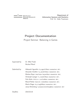 Project Documentation Project Seminar: Balancing in Games