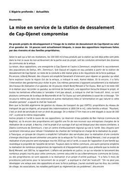 La Mise En Service De La Station De Dessalement De Cap-Djenet Compromise