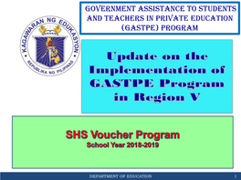 Gastpe Program Status of Payment for Sy 2018-2019