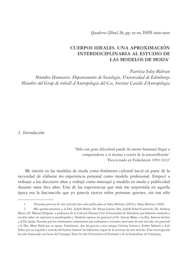 Cuerpos Ideales. Una Aproximación Interdisciplinaria Al Estudio De Las Modelos De Moda1