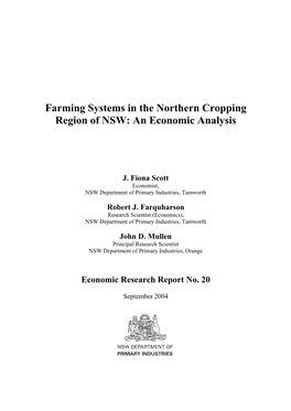 Farming Systems in the Northern Cropping Region of NSW: an Economic Analysis