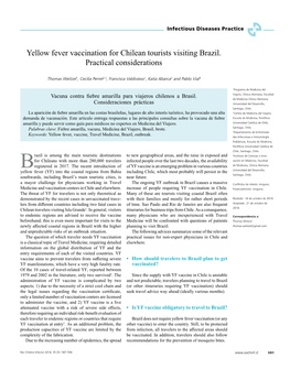 Yellow Fever Vaccination for Chilean Tourists Visiting Brazil. Practical Considerations