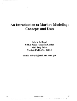 An Introduction to Markov Modeling: Concepts and Uses