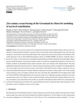 21St Century Ocean Forcing of the Greenland Ice Sheet for Modeling of Sea Level Contribution Donald A