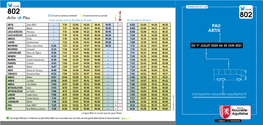 802 Circule Du Lundi Au Vendredi Circule Du Lundi Au Samedi Artix → Pau 802 Toute L'année Sauf Du 15 Juillet Au 15 Août