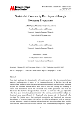 Sustainable Community Development Through Homestay Programme