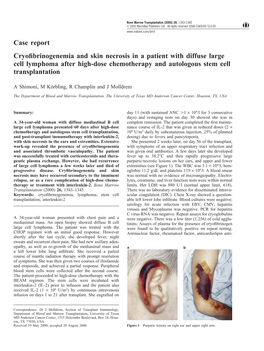 Case Report Cryofibrinogenemia and Skin Necrosis in a Patient With