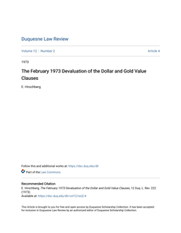 The February 1973 Devaluation of the Dollar and Gold Value Clauses