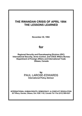 The Rwandan Crisis of April 1994: the Lessons Learned