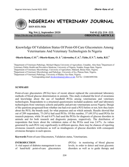 Nigerian Veterinary Journal 41(3)