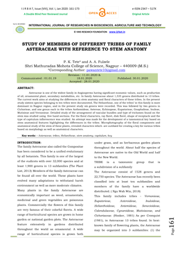 Study of Members of Different Tribes of Family Asteraceae with Reference to Stem Anatomy