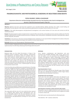 Pharmacognostic and Phytochemical Screening of Helicteres Isora Roots