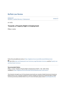 Towards a Property Right in Employment