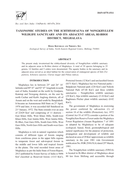 Taxonomic Studies on the Ichthyofauna of Nongkhyllem Wildlife Sanctuary....Meghalaya 445 ISSN 0375-1511