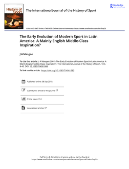 The Early Evolution of Modern Sport in Latin America: a Mainly English Middle-Class Inspiration?