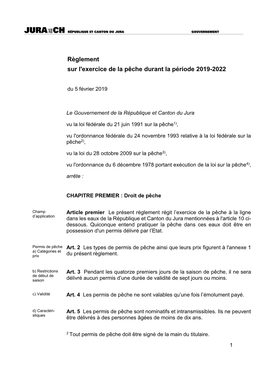 Règlement Sur L'exercice De La Pêche Durant La Période 2019-2022