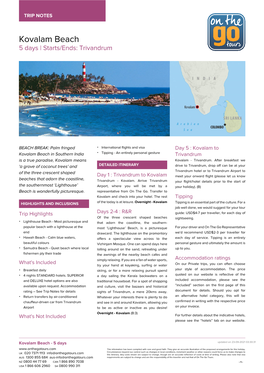 Kovalam Beach 5 Days | Starts/Ends: Trivandrum