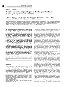 Defective Expression of Polarity Protein PAR-3 Gene (PARD3) in Esophageal Squamous Cell Carcinoma