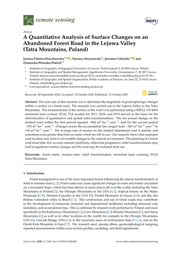 A Quantitative Analysis of Surface Changes on an Abandoned Forest Road in the Lejowa Valley (Tatra Mountains, Poland)