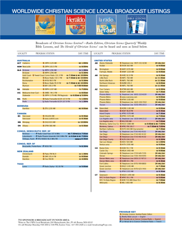 Worldwide Christian Science Local Broadcast Listings
