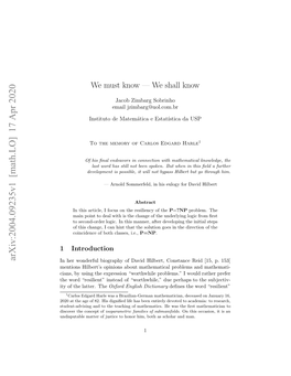 Arxiv:2004.09235V1 [Math.LO] 17 Apr 2020 Tdn-Diigadt H Ecigo Ahmtc.H Was He Devo of Mathematics