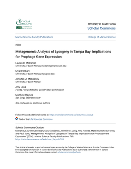 Metagenomic Analysis of Lysogeny in Tampa Bay: Implications for Prophage Gene Expression