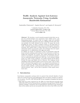 Traffic Analysis Against Low-Latency Anonymity Networks Using Available Bandwidth Estimation*