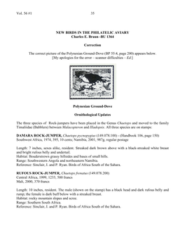 Vol. 56 #1 35 NEW BIRDS in the PHILATELIC AVIARY Charles E