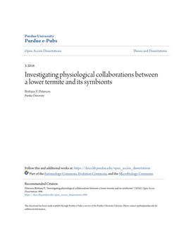 Investigating Physiological Collaborations Between a Lower Termite and Its Symbionts Brittany F