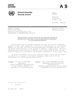 UNITED NATIONS General Assembly Security Council