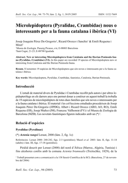 Microlepidoptera (Pyralidae, Crambidae) Nous O Interessants Per a La Fauna Catalana I Ibèrica (VI)