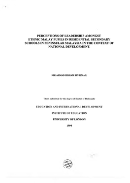 Perceptions of Leadership Amongst Ethnic Malay Pupils in Residential Secondary Schools in Peninsular Malaysia in the Context of National Development