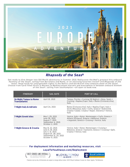 Rhapsody of the Seas 2021 Europe Itineraries