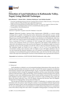 Detection of Land Subsidence in Kathmandu Valley, Nepal, Using Dinsar Technique