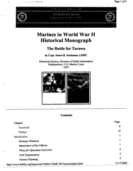 Marines in World War II Historical Monograph the Battle for Tarawa
