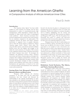 Learning from the American Ghetto a Comparative Analysis of African American Inner Cities