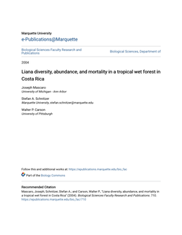 Liana Diversity, Abundance, and Mortality in a Tropical Wet Forest in Costa Rica