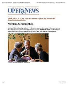 Mission Accomplished > Opera News > the Met Opera Guild