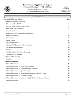 Instructions for Form I-485, Application to Register Permanent Residence Or Adjust Status